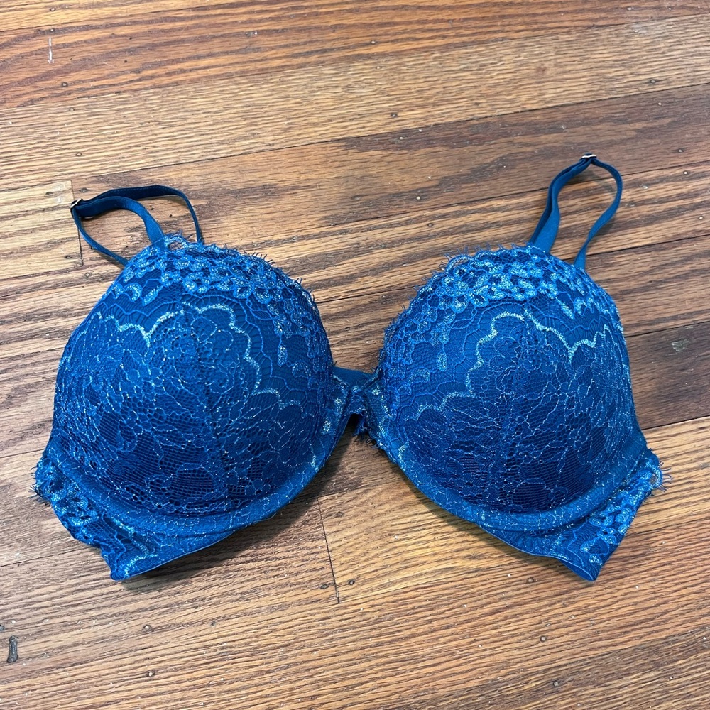 Teal Blue lace glitter push up bra from Victoria Secret